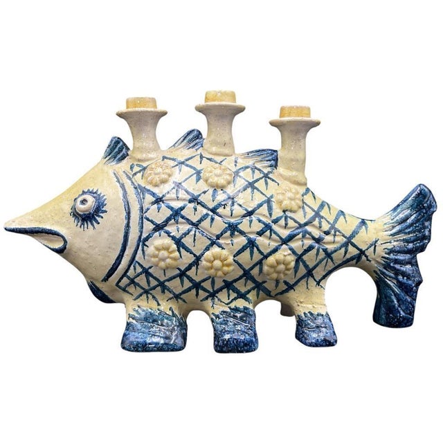 1980s Handcrafted Ceramic Fish Candleholder – Signed For Sale - Image 4 of 6