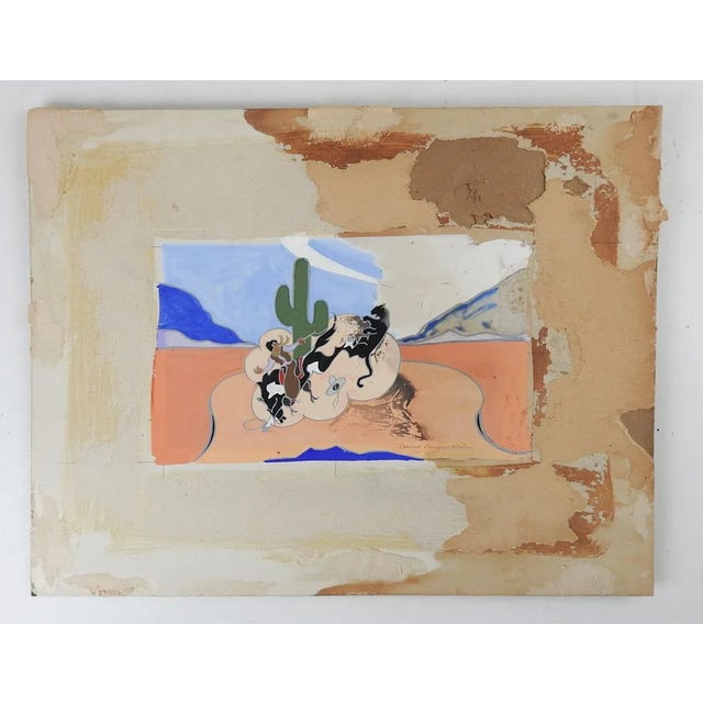 Rustic Vintage Distressed Edward Dawson Watson Cowboy Painting For Sale - Image 3 of 5