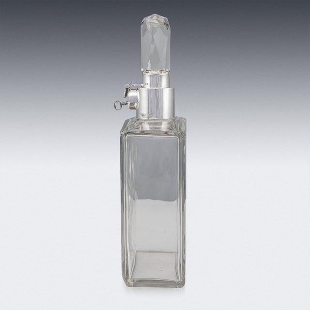 20th Century English Solid Silver & Glass Spirit Decanter with Lock & Key, 1928 For Sale - Image 4 of 12