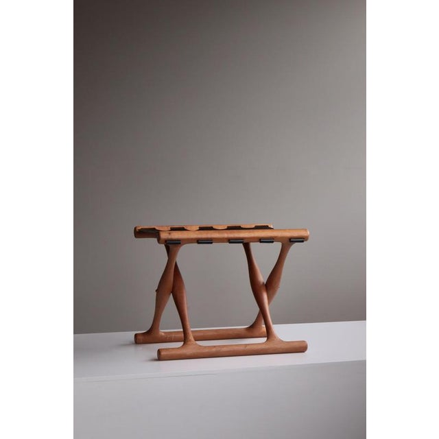 1960s Danish Modern Gold Hill Stool in Oak and Black Leather attributed to Poul Hundevad, 1960 For Sale - Image 5 of 17