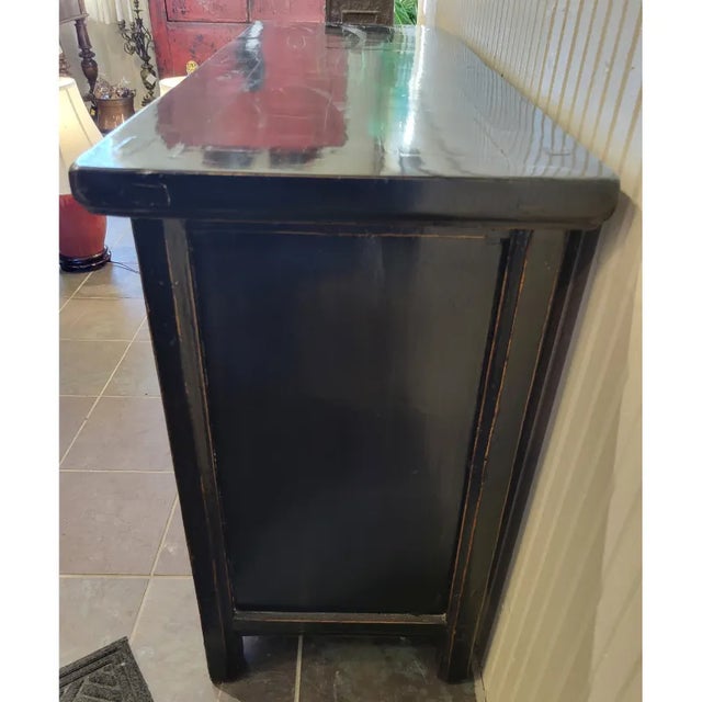 Chinese Antique Red Carved and Painted Chinese Buffet For Sale - Image 3 of 7
