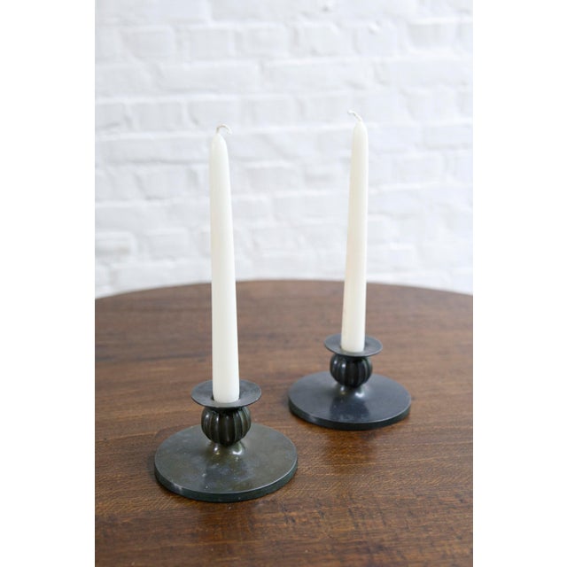 Black Vintage Danish Disco Metal Candleholders by Just Andersen, 1930s, Set of 2 For Sale - Image 8 of 15