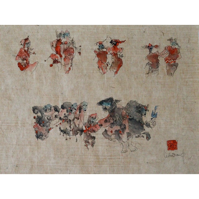 Rare watercolor drawing by Dang Lebadang, signed and stamped by hand lower right. This piece has an attribution mark, I am...