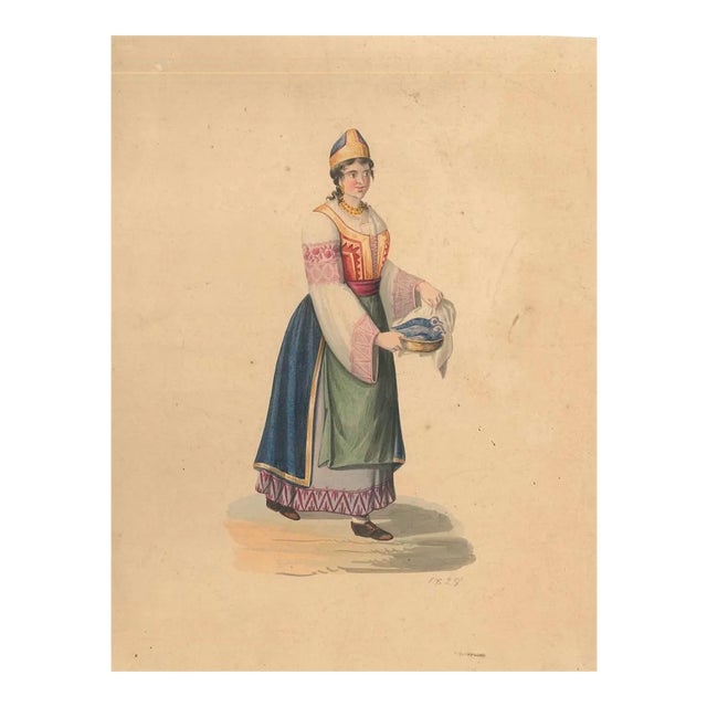 Woman in Typical Costumes - Watercolor by M. De Vito - 1820 ca. 1820 c.a. For Sale