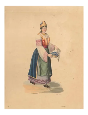 Woman in Typical Costumes - Watercolor by M. De Vito - 1820 ca. 1820 c.a.