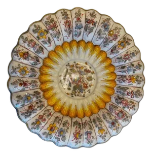 Late 20th Century Large 13.5" F.C. Constancia Portugal Hand Painted Floral Charger Plate Scalloped