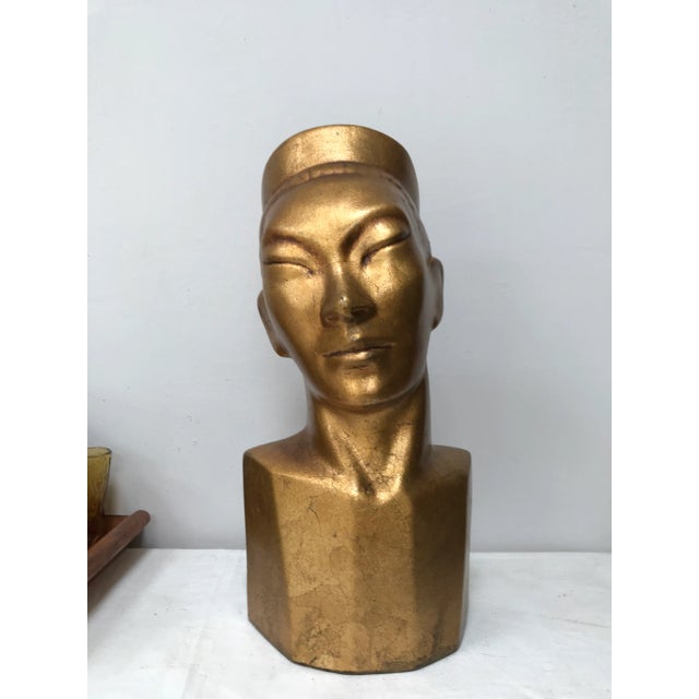 Ceramic Mid Century Modern Gilded Oriental Male Head Bust Statue For Sale - Image 7 of 7