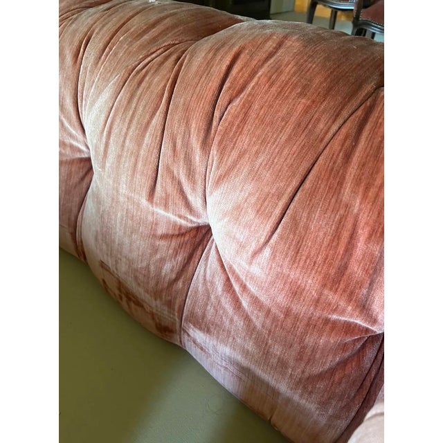 1980s Henredon Schoonbeck Peach Velvet Tuxedo Sofa For Sale - Image 10 of 11