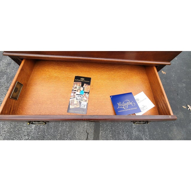 Lexington's Palmer Home Collection Napoleon III Mahogany & Tooled Leather Top Drafting Desk With Pull-Out Trays For Sale - Image 10 of 13