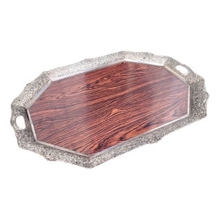 Mid-Century Modern Dutch Silver-Plated and Mahogany Serving Tray by Hooijkaas of Schoonhoven, 1950s For Sale