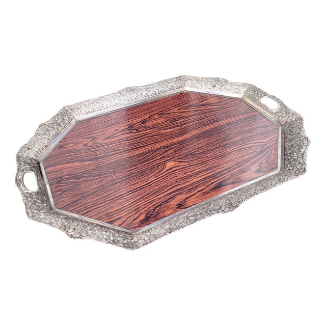 Mid-Century Modern Dutch Silver-Plated and Mahogany Serving Tray by Hooijkaas of Schoonhoven, 1950s For Sale