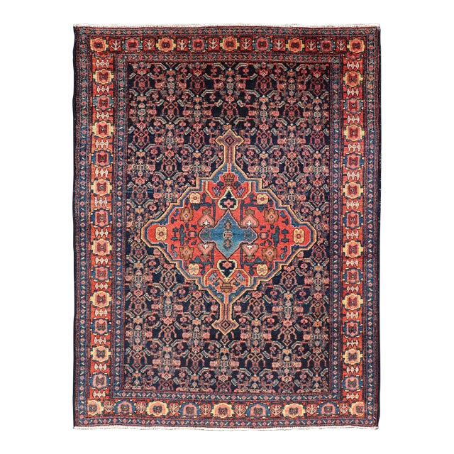 Antique Persian Senneh Rug With Unique Medallion and All-Over Design 3'6 X 4'10 For Sale