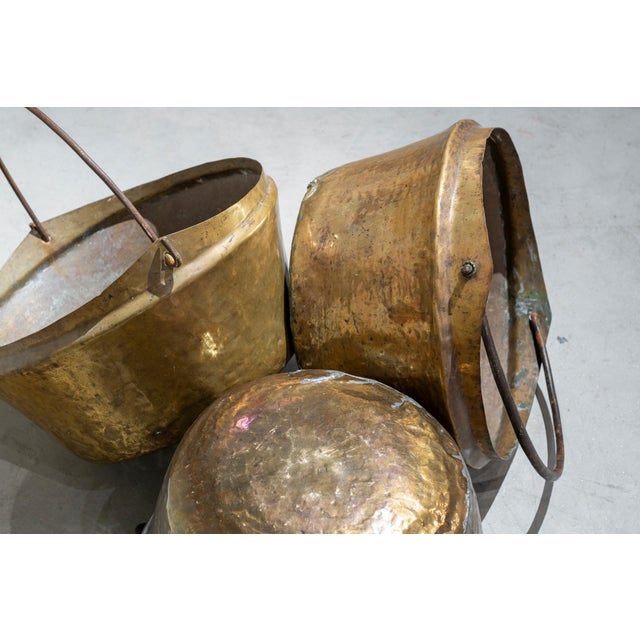 Copper Antique Spanish Copper Cauldrons with Handles, Set of 3 For Sale - Image 8 of 11