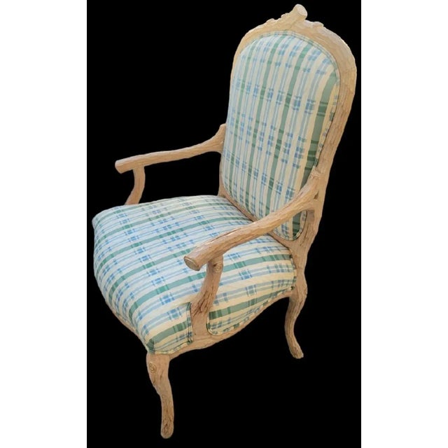 Vintage Large Faux Bois Modern Plaid Green Blue Side Accent Chair For Sale In West Palm - Image 6 of 11