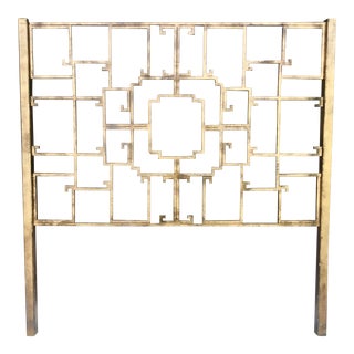 Greek Key Gold Gilt Queen Headboard For Sale