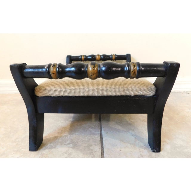 Vintage Mid-Century Hitchcock Black & Gold Floral Needlepoint Footstool For Sale - Image 10 of 14