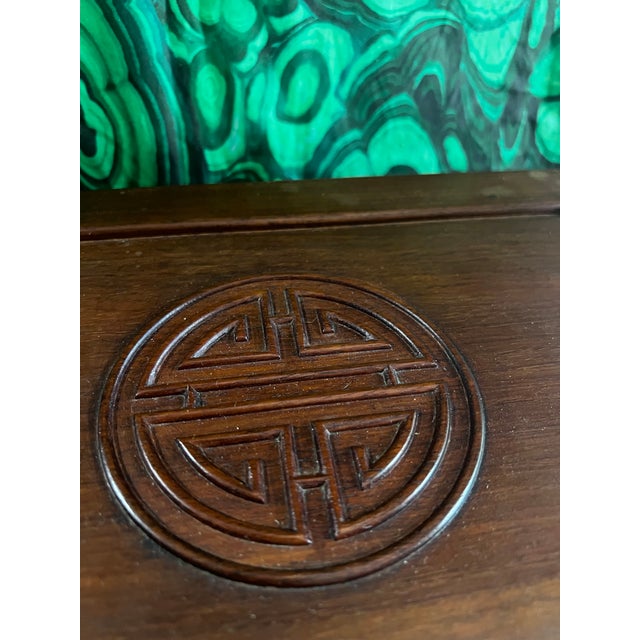 Vintage Asian Style Wooden Green Velvet Lined Jewelry Box With Latch For Sale In Atlanta - Image 6 of 6