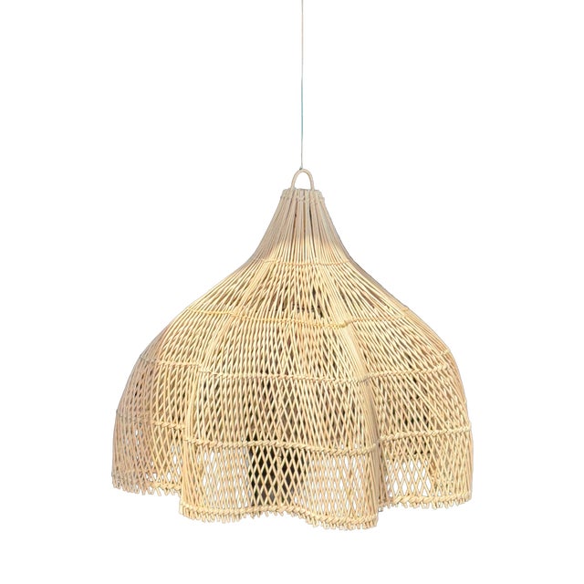 Rattan Tulip Pendant Light, 1980s For Sale