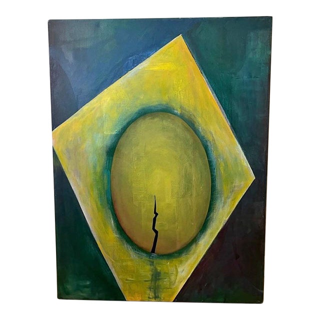 1994 Josh Podoll Large Geometric Painting, Abstract Brazil Flag, 40 X 30" For Sale