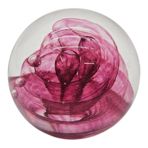Ges Glass Eye Studio Swirled Glass Paperweight Hot Pink 1996 Artisan 2.75"