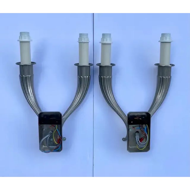 Art Deco French Art Deco Jacques Ruhlmann Style Silver Wall Sconces, George v Hotel Paris For Sale - Image 3 of 12