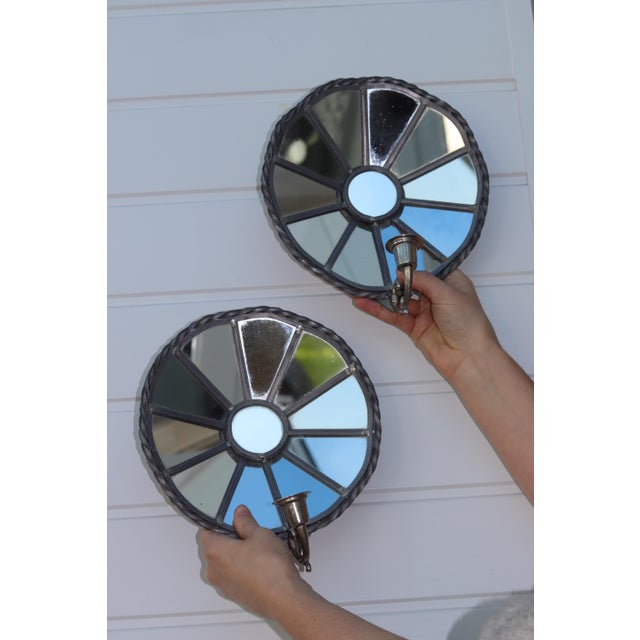 Made and Source from Sweden A Pair of charming vintage candle sconces in Sun mirror design by Klöva Hallar Sweden Each...