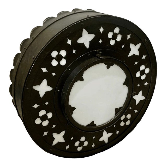 Vintage Gothic Style Milk Glass and Metal Pendant Hanging Light For Sale