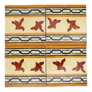 19th Century Set of Four Mediterranean Large Tiles, Portuguese