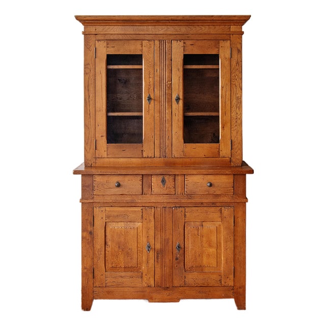 1930s Rustic Pine Farmhouse Kitchen Cabinet | Stepback Cupboard For Sale