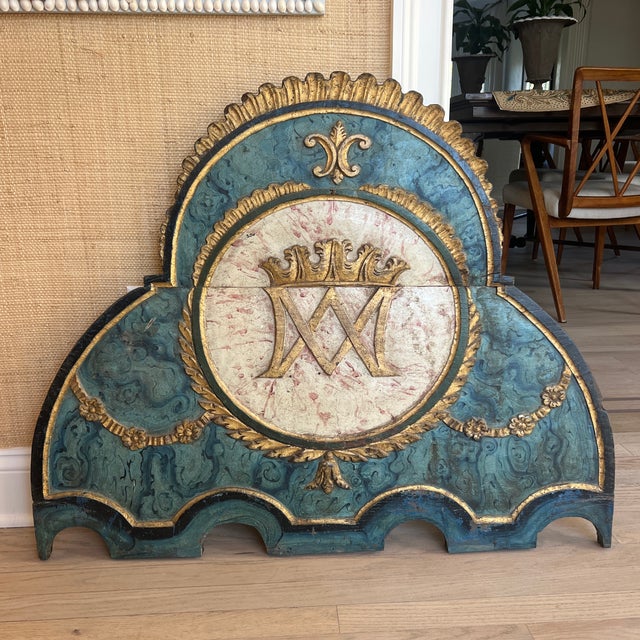 Antique Italian Gilded Carved Crown Panel Wall mounting hardware. Heavy weight.