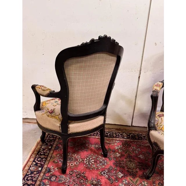 Brown Louis Xv Style Armchairs in Blackened Wood, Set of 2 For Sale - Image 8 of 9