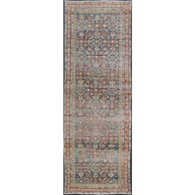 Early 20th Century Antique Persian Malayer Gallery Runner With All-Over Design in Gray, Steel Blue and Multi Colors For Sale - Image 13 of 13