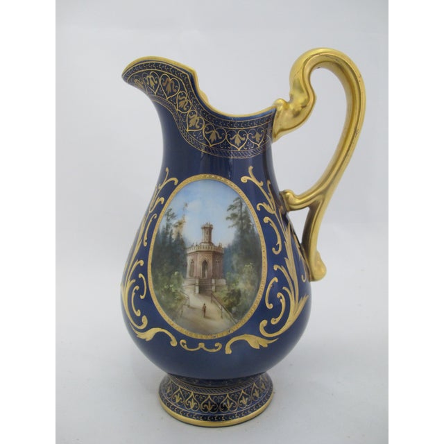 Art Nouveau 19th Century Art Nouveau Hans Heiling Karlsbad 19thc Gilt Hand Painted German Landscape Porcelain Pitcher For Sale - Image 3 of 11
