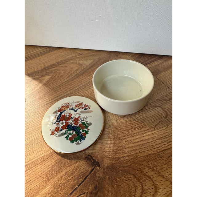 1970s 1970s Small White Asian Ceramic Box With Cherry Blossom Details For Sale - Image 5 of 6