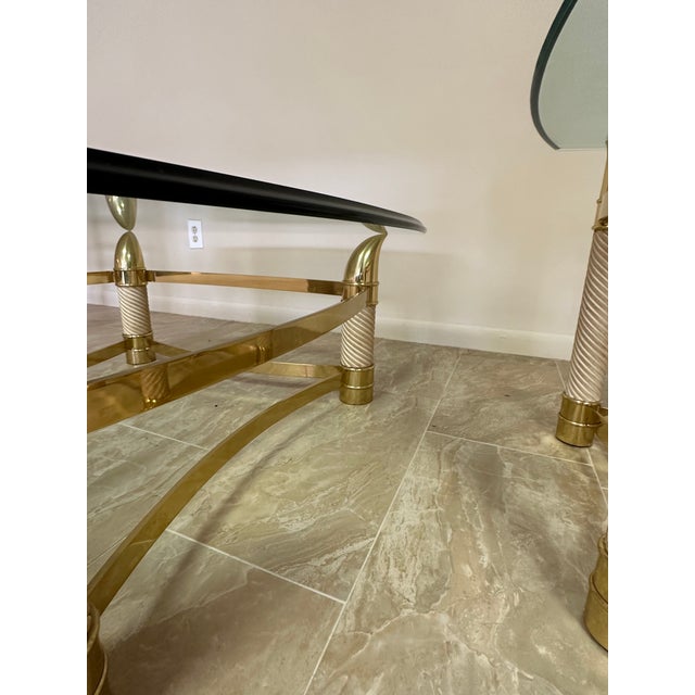 1990s 1990s Italian Horn Brass Coffee & End Tables Set with Heavy Glass Tops - Set of 3 For Sale - Image 5 of 13