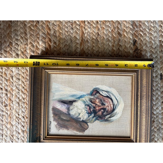 Tan 1974 Oil Portrait Painting of Elderly Man in Turban Signed “Ali•sh” Original Vintage Framed For Sale - Image 8 of 9