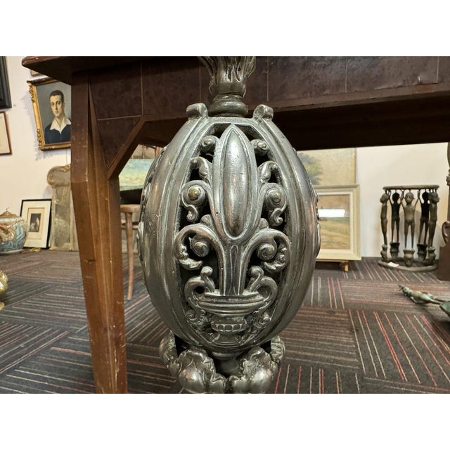 Andirons with Marmousets in Silvered Bronze For Sale - Image 5 of 8