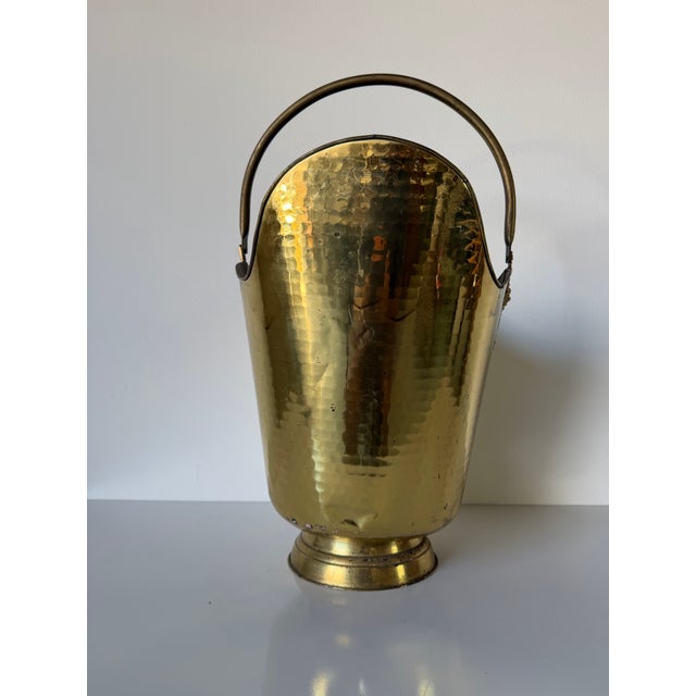 Vintage Hammered Brass Coal Scuttle Fireplace Bucket For Sale - Image 10 of 13