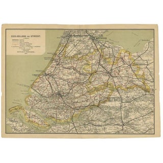 Antique Map of Zuid-Holland and Utrecht in the Netherlands, 1902 For Sale