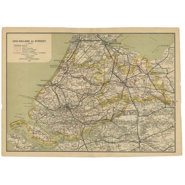 Antique Map of Zuid-Holland and Utrecht in the Netherlands, 1902 For Sale