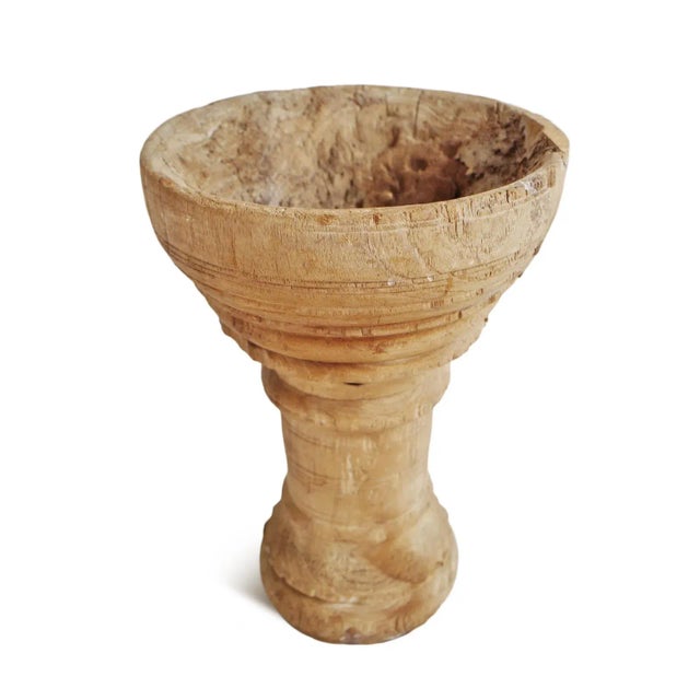 Rustic Vintage Old Wood India Mortar Cup For Sale - Image 3 of 5