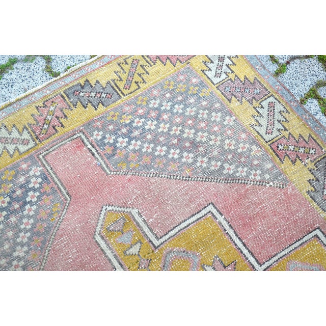 Vintage Pink and Yellow Rug For Sale - Image 10 of 13