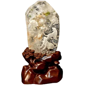 Rock Crystal Tiger Kingdom Sculpture Hand Carved