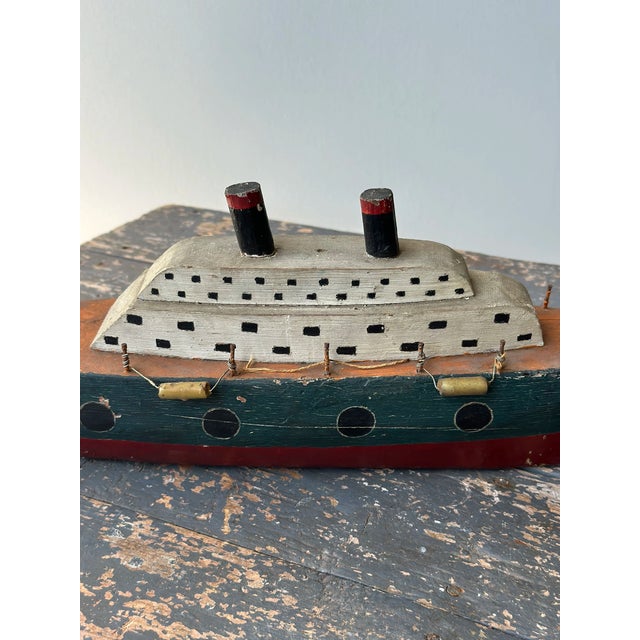 White Vintage Folk Art Ship Sculpture, Circa 1930s For Sale - Image 8 of 18