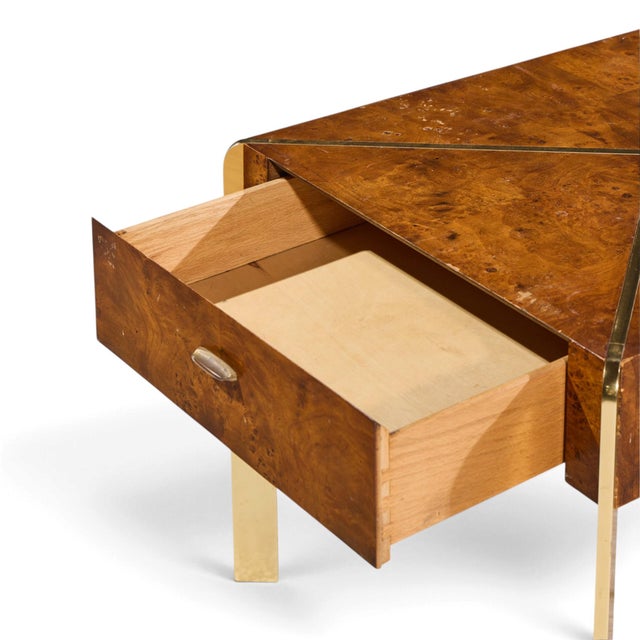Milo Baughman Style Hekman Mid Century Burlwood and Brass Side End Table For Sale - Image 9 of 10