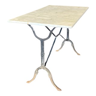 Antique French Marble Top Cafe or Bistro Table With Cast Iron Base For Sale