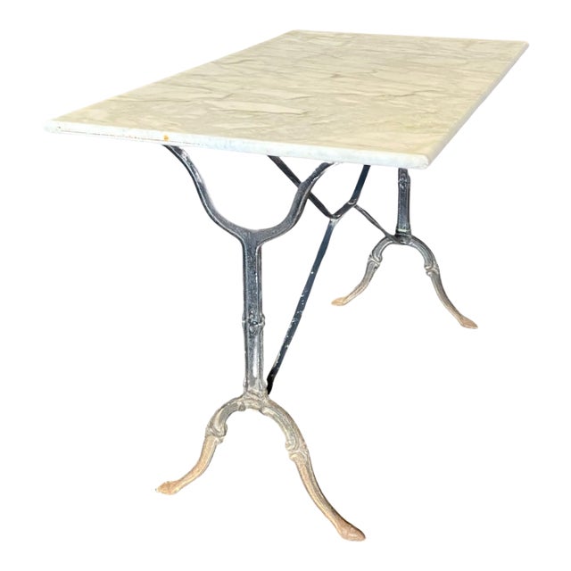 Antique French Marble Top Cafe or Bistro Table With Cast Iron Base For Sale
