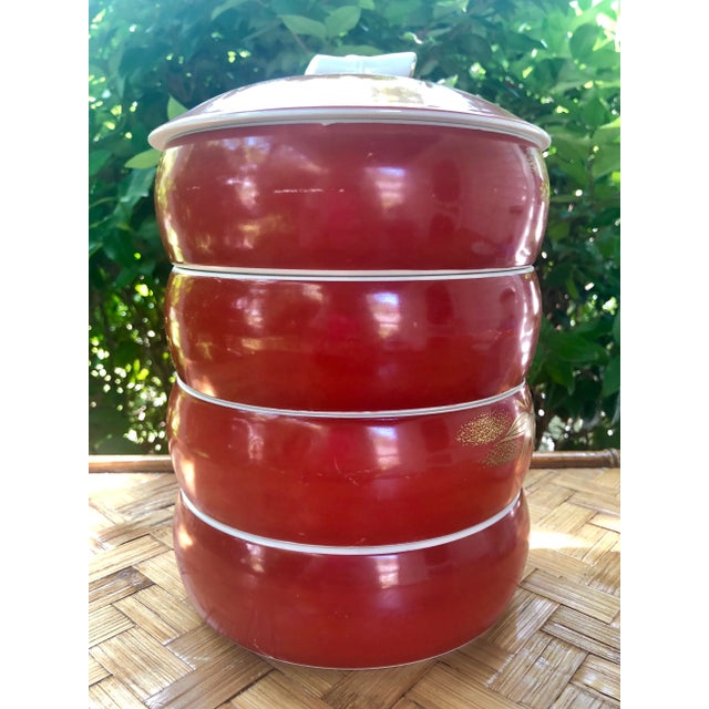 Chinese Gilt Porcelain Bamboo Jubako Wedding Jewelry Stacking Box For Sale In Charleston - Image 6 of 10