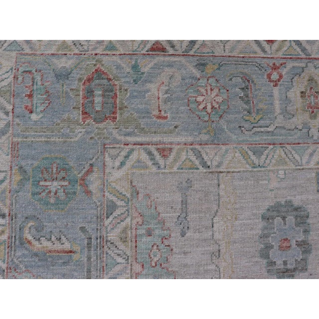 Large Modern Oushak With Floral Design on Light Blue Border With Pop of Colors For Sale In Atlanta - Image 6 of 13