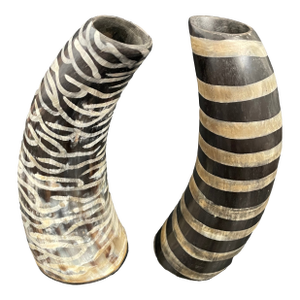 Set of 2 Vintage Burnished Large Horn Vases